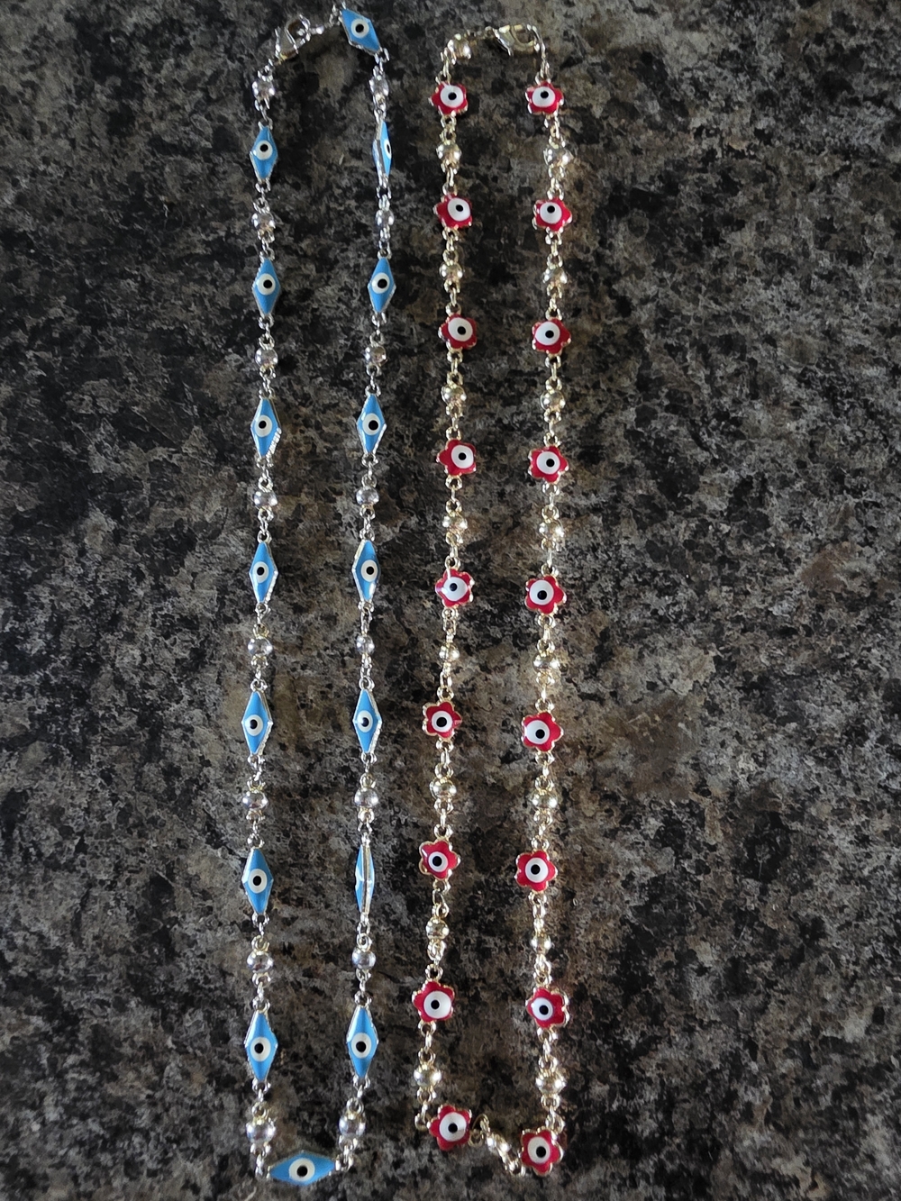 Evil Eye Beaded Necklace - Blue/silver and Red/gold